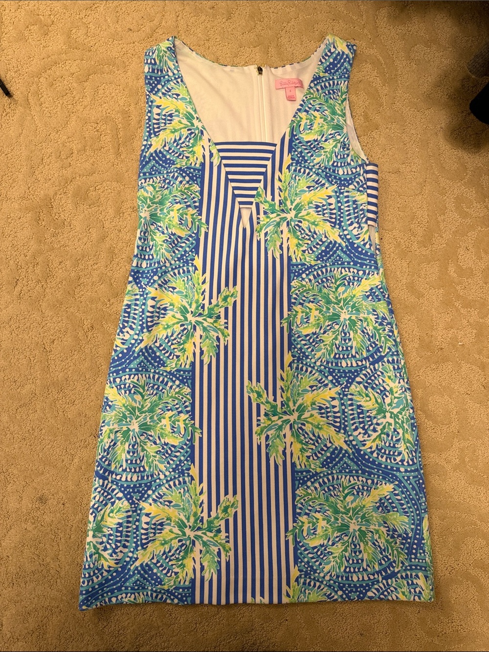 Lilly Pulitzer Sleeveless Palm-Print Mini Dress in Blue and Green